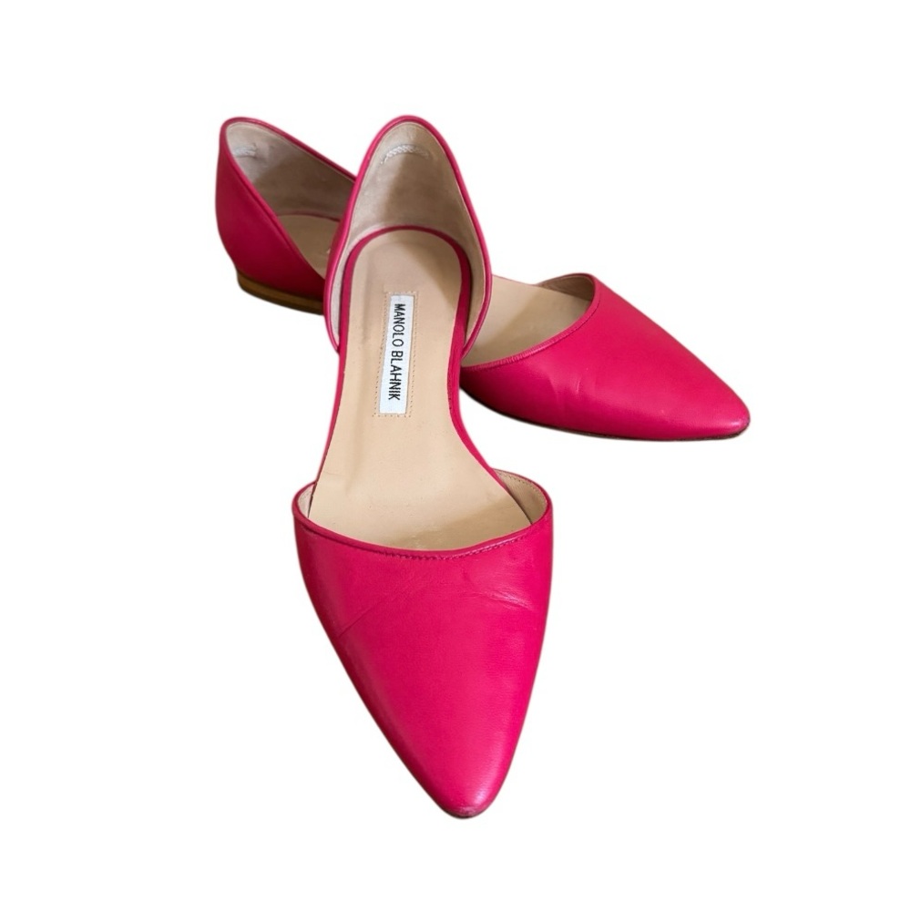Manolo Blahnik Soussaba d’Orsay Pink Leather Flats. Size 37